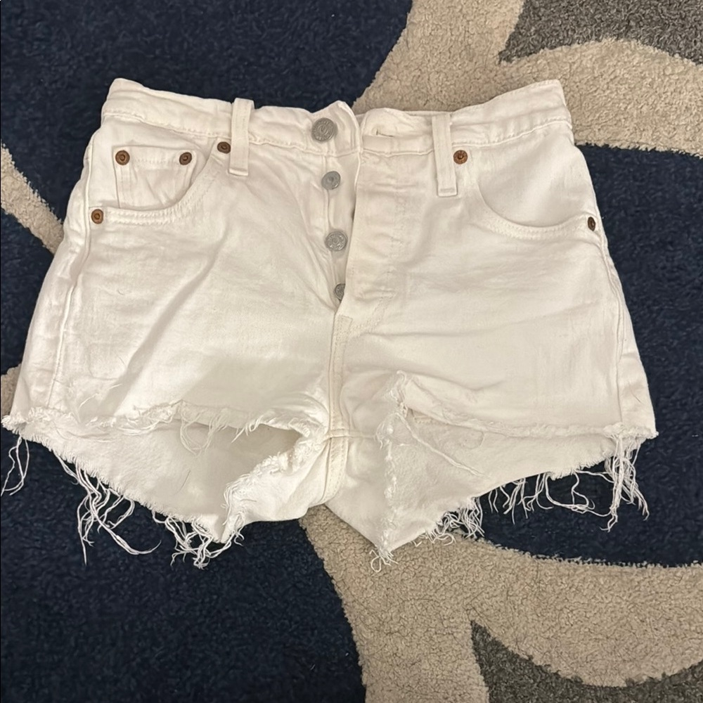 Levis White Distressed Denim Shorts